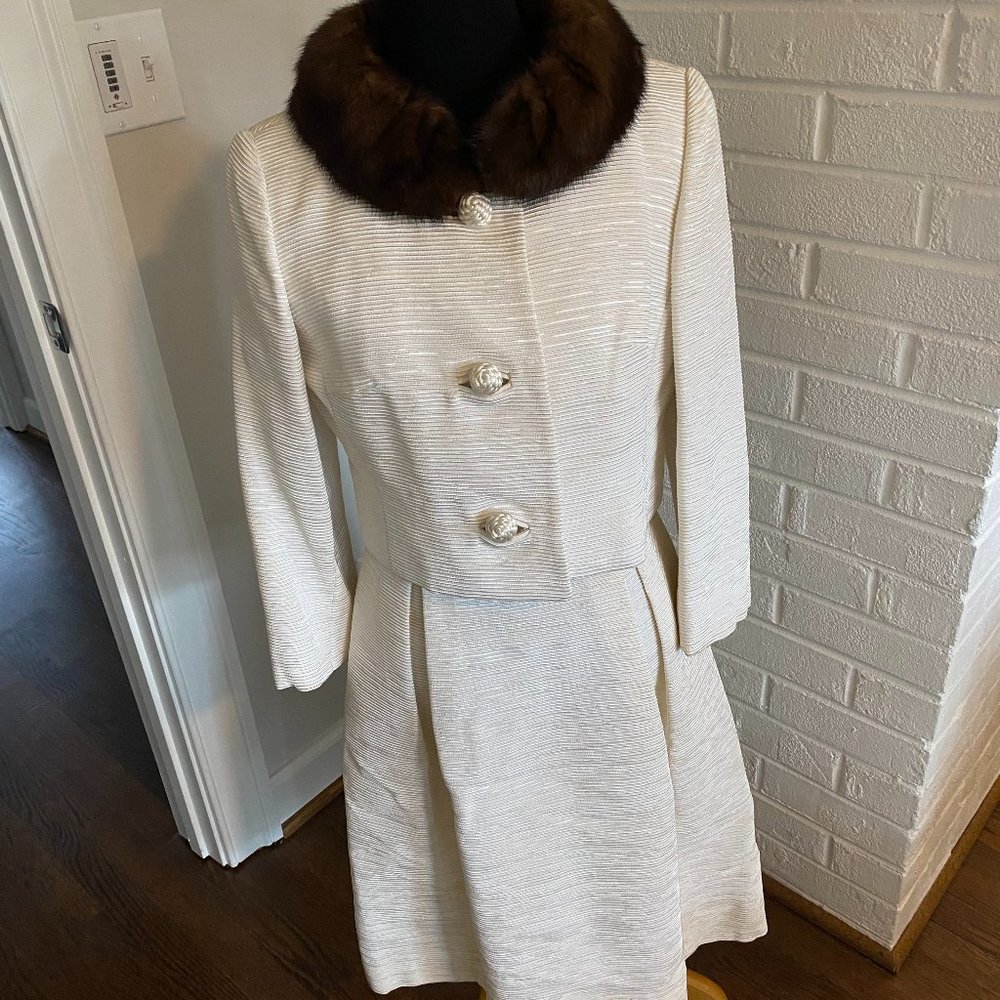 Vintage Saks Fifth Avenue dress and jacket with fur collar